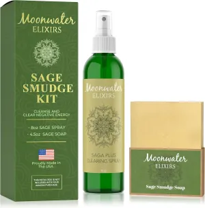 Smudge Spray Bundle - White Sage Smudge Spray and Sage Soap for Cleansing Negativity, Smokeless Smudging Kit to Support Positive Aura, and Cleansing Negative Energy-8oz