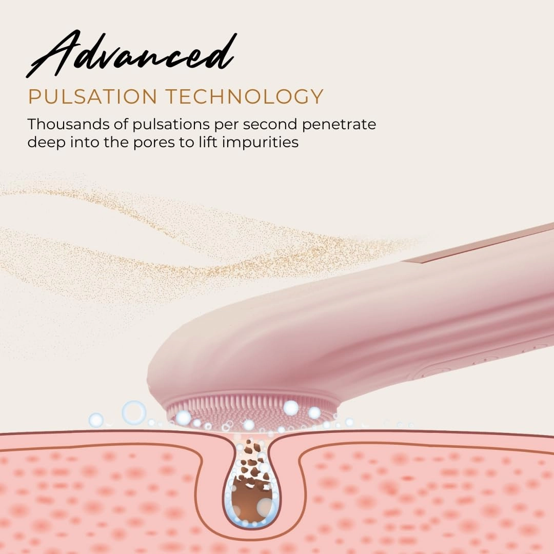 SNAPSHOT BEAUTY Pulsating Facial Cleansing Brush. Silicone Face Brush | Removes Dirt, Oil & Makeup | Combines Gentle Exfoliation & Deep Cleansing for Radiant Glow | Waterproof & Rechargeable (Pink)