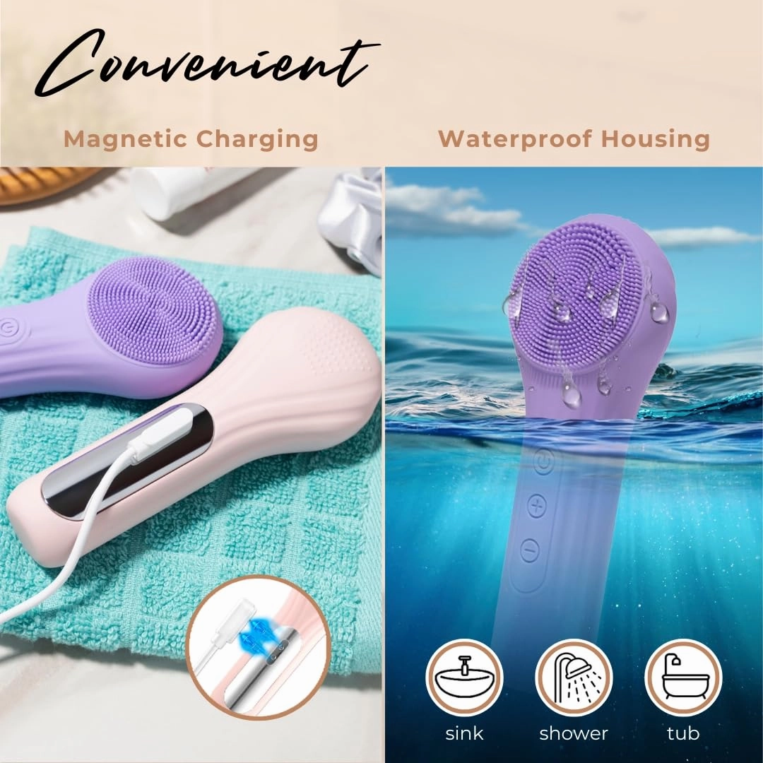 SNAPSHOT BEAUTY Pulsating Facial Cleansing Brush. Silicone Face Brush | Removes Dirt, Oil & Makeup | Combines Gentle Exfoliation & Deep Cleansing for Radiant Glow | Waterproof & Rechargeable (Pink)