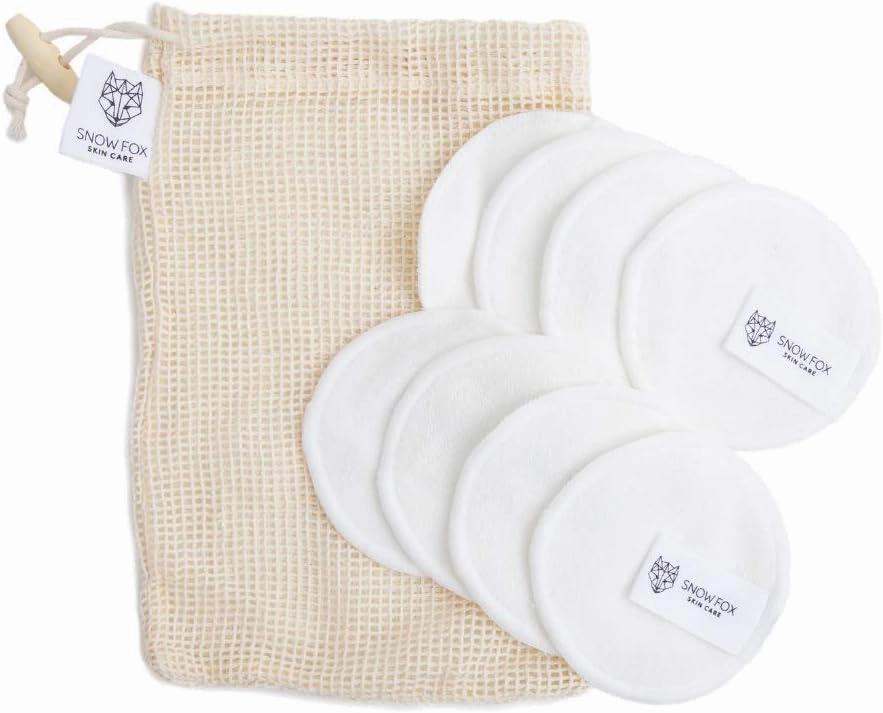 Snow Fox Skincare Reusable Bamboo Makeup Removal Pads, 8 Facial Rounds