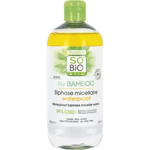 SO'BiO étic | Waterproof Biphase Micellar Water | Organic Waterproof Makeup Remover & Cleanser for Eyes, Face & Lips | Detoxifying Bamboo | 16.9 fl oz