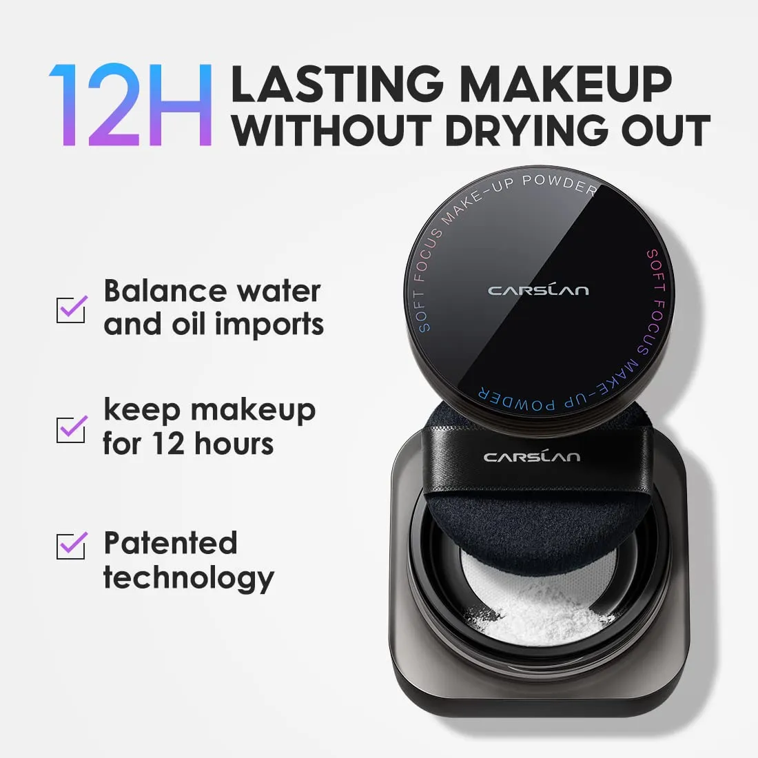 Soft Focus Loose Setting Powder, Waterproof, Matte, Oil Control, Shine Free, Talc-Free Face Powder Makeup, 24H Longwear Finishing Powder, 01 Dark Purple