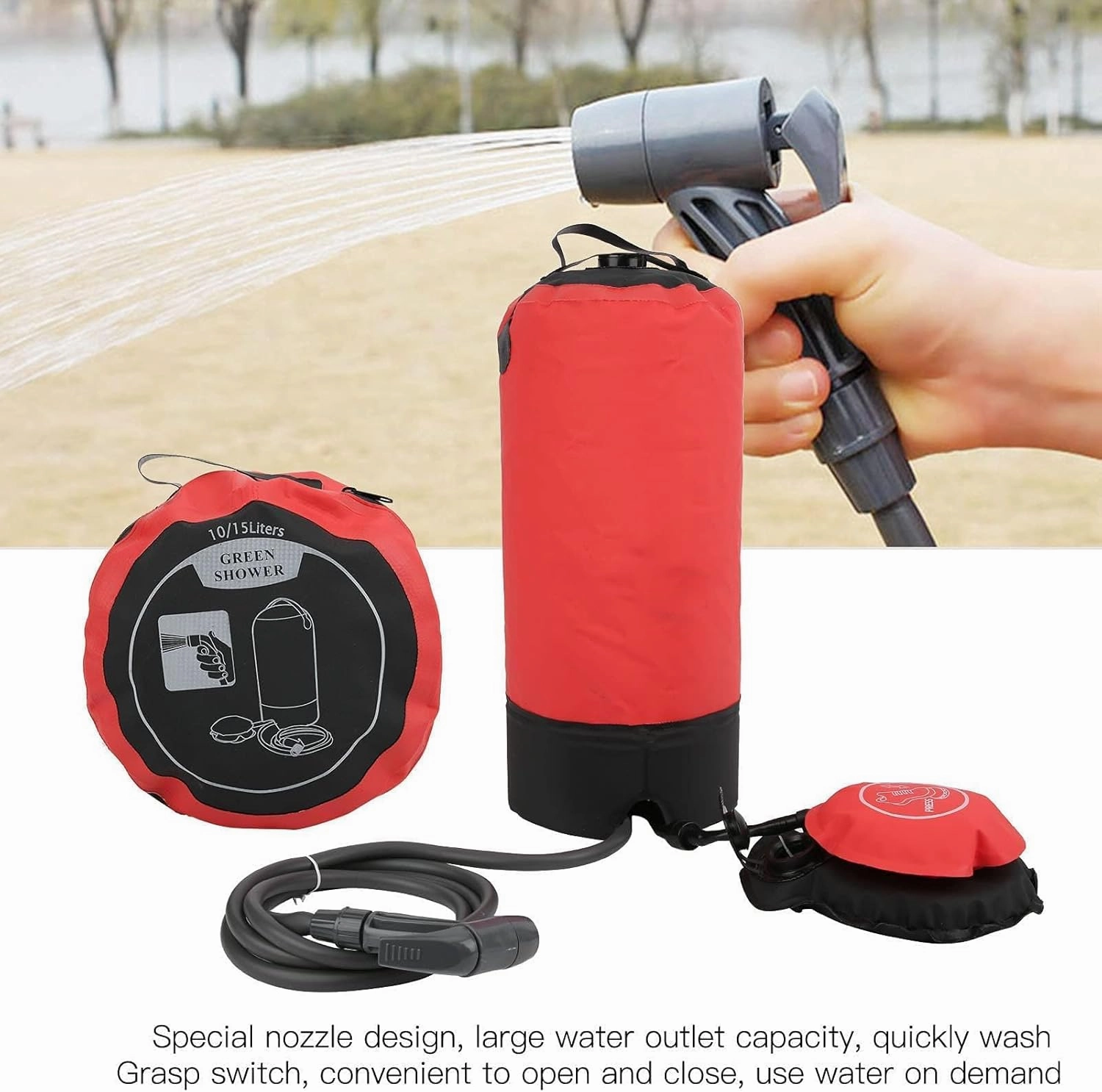 Solar Shower Bag, 11L Portable Camping Shower Bag, Special Nozzle Design Outdoor Shower with Shower Head Tube, for Camping, Hiking, Traveling