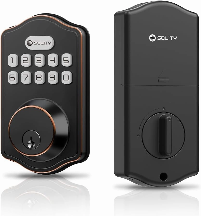 Solity Smart Digital Electric Deadbolt Keypad Lock, Keyless Entry, Auto Lock, 100 Custom Codes, Easy Installation, Exterior Front Entry Door, Residential (Oil Rubbed Bronze, Keypad)