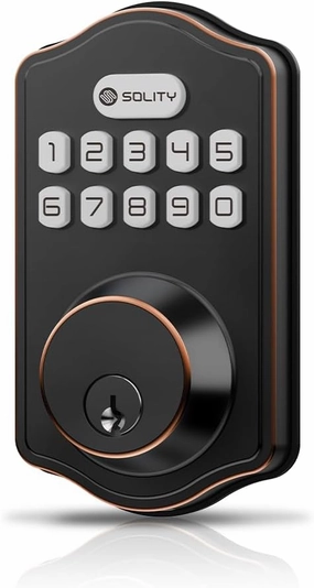 Solity Smart Digital Electric Deadbolt Keypad Lock, Keyless Entry, Auto Lock, 100 Custom Codes, Easy Installation, Exterior Front Entry Door, Residential (Oil Rubbed Bronze, Keypad)