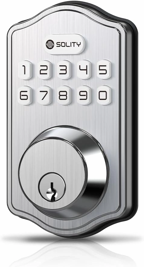 Solity Smart Digital Electronic Deadbolt Door Lock, Keyless Entry, Auto Lock, 100 Custom Codes, Easy Installation, Keypad for Front & Back Door, Residential & Commercial, AT1 (Satin Nickel)