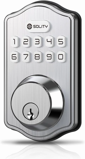 Solity Smart Digital Electronic Deadbolt Door Lock, Keyless Entry, Auto Lock, 100 Custom Codes, Easy Installation, Keypad for Front & Back Door, Residential & Commercial, AT1 (Satin Nickel)
