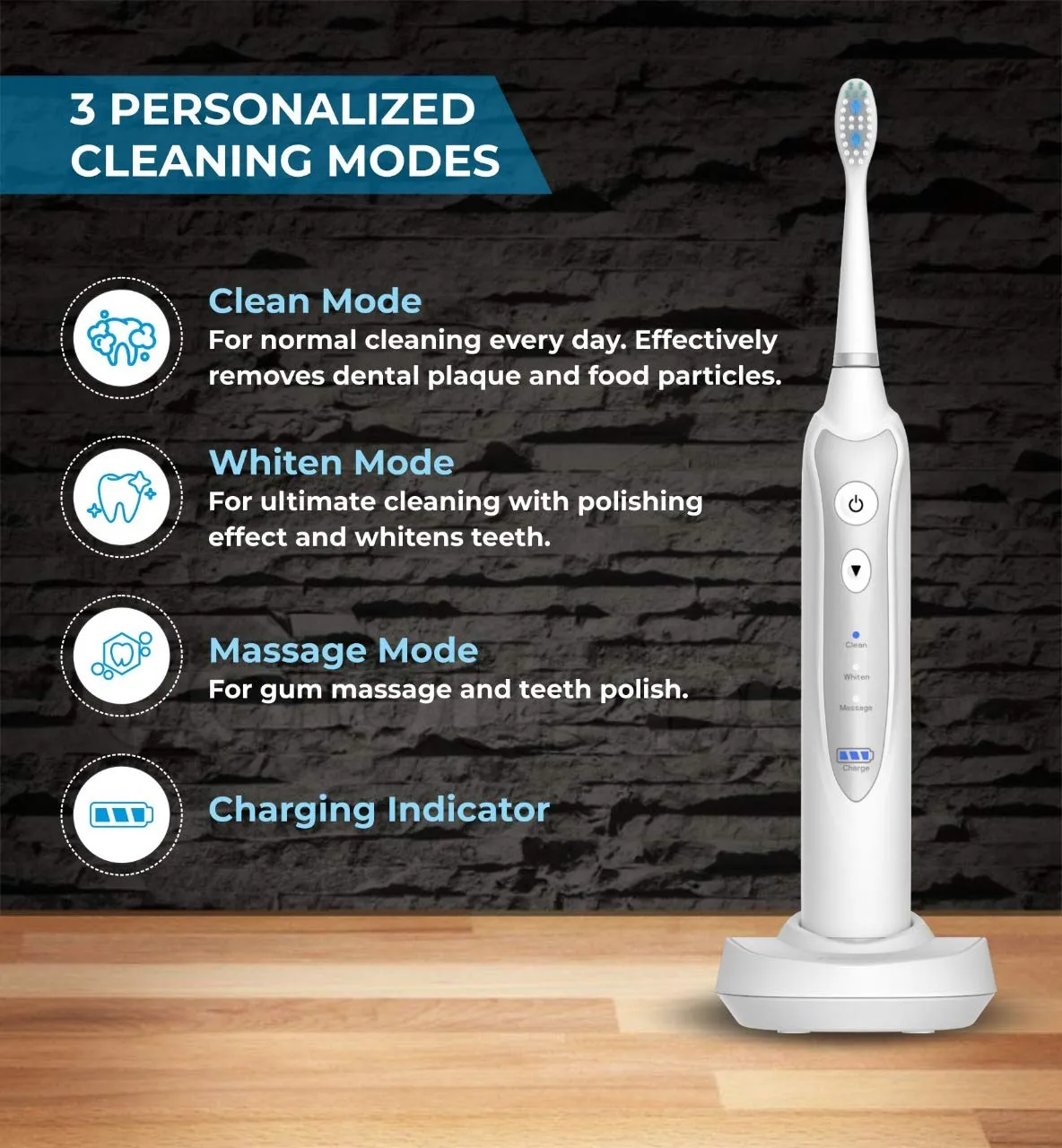 Sonic Electric Toothbrush for Adults with 5 Toothbrush Replacement Heads, 3 Brushing Modes & 2 Minutes Built-in Timer, Travel Toothbrushes with Inductive Charging, Rechargeable toothbrush | White