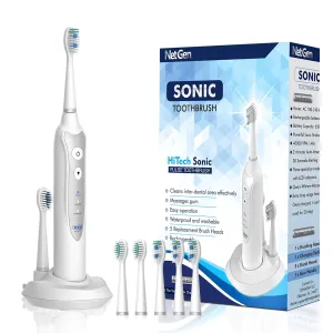 Sonic Electric Toothbrush for Adults with 5 Toothbrush Replacement Heads, 3 Brushing Modes & 2 Minutes Built-in Timer, Travel Toothbrushes with Inductive Charging, Rechargeable toothbrush | White