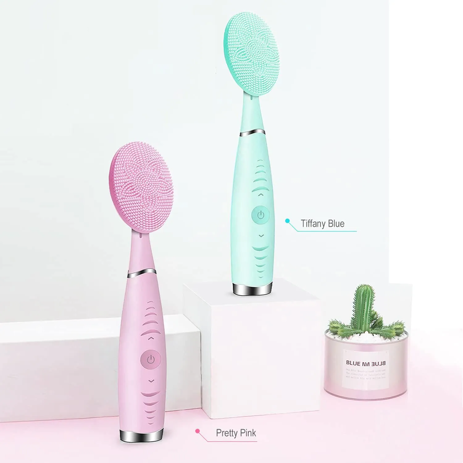 Sonic Facial Cleansing Brush, Lyrzzey Portable Handled Face Cleansing Brush with 5 Adjustable Speeds Vibrating Rechargeable Face Cleansing Brush for Deep Cleaning Gentle Exfoliating Massaging(Pink)