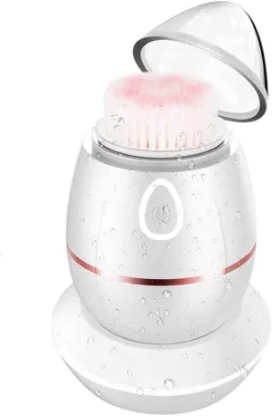 Sonic Vibrating Facial Cleansing Brush - 2 Brush Heads with 4 Modes, IPX6 Waterproof, Wireless Charging for Face Cleaning, Exfoliating and Massaging, Egg Shape, Safe and Convenient