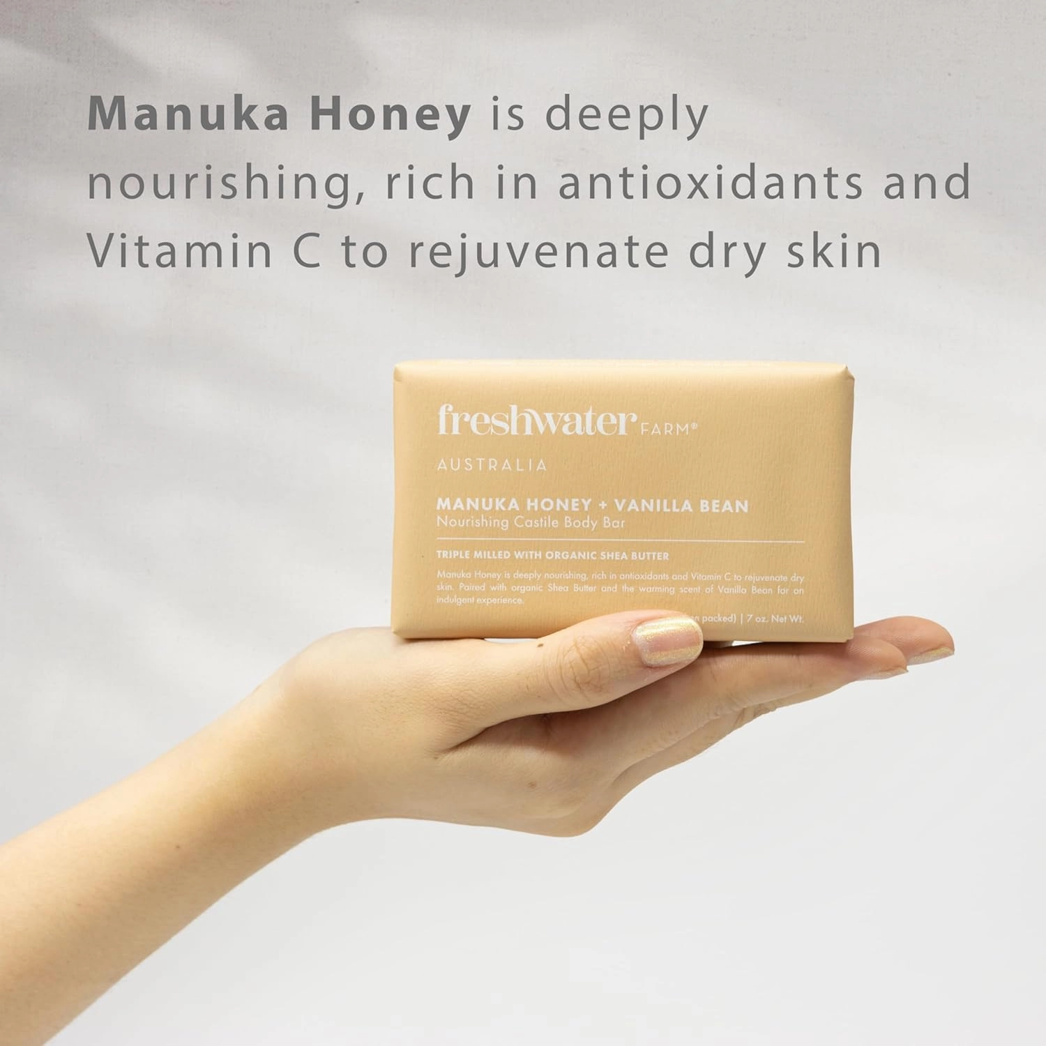 Soothing Castile Natural Body Bar/Soap Bar for Women/Men- Manuka Honey   Vanilla Bean. Bar Soap/Body Soap With Organic Shea Butter For Dry, Sensitive Skin - 7 oz x 8 pack