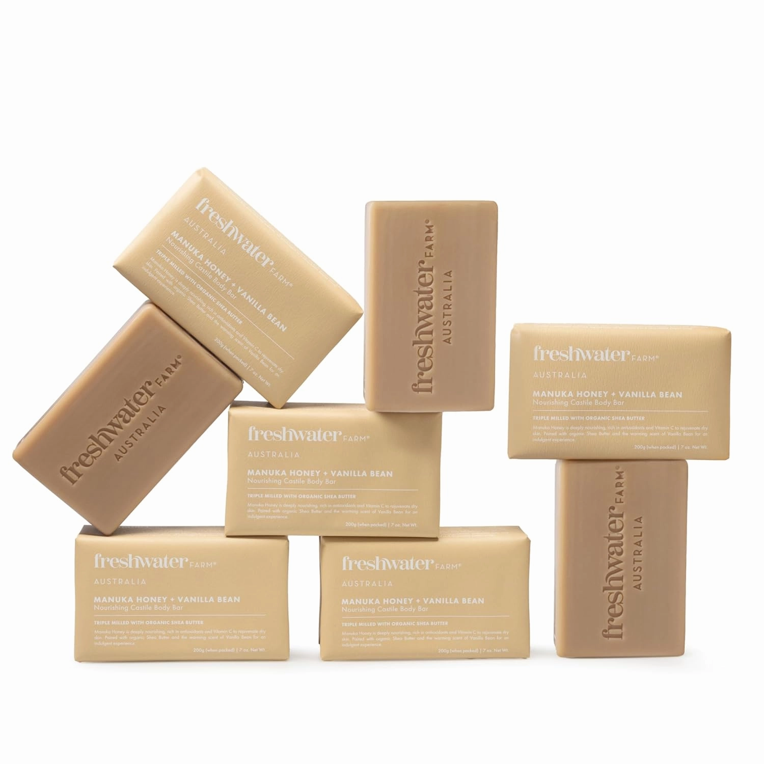 Soothing Castile Natural Body Bar/Soap Bar for Women/Men- Manuka Honey   Vanilla Bean. Bar Soap/Body Soap With Organic Shea Butter For Dry, Sensitive Skin - 7 oz x 8 pack