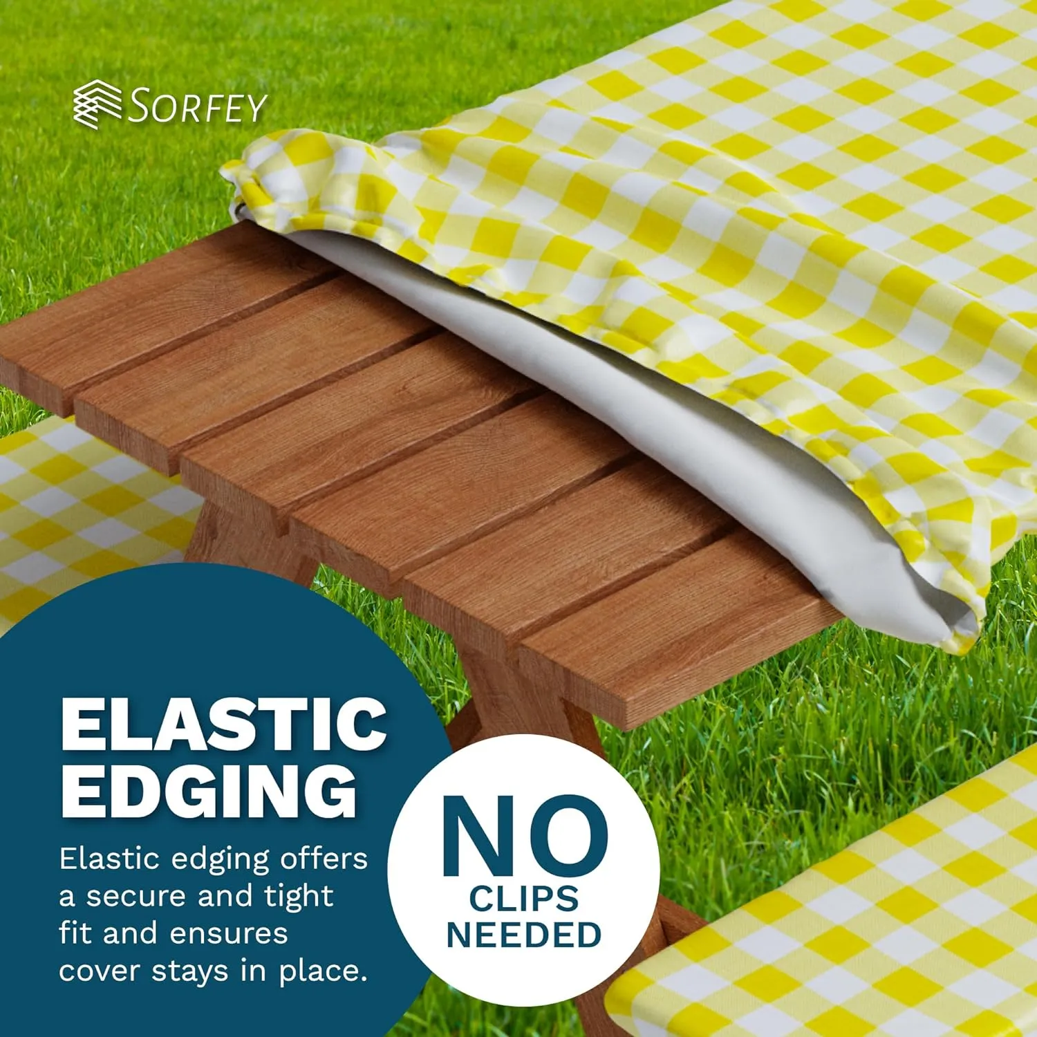 Sorfey Picnic Table Cover with Bench Covers -Fitted with Elastic, Vinyl with Flannel Back, Fits for Table 30"x 60" Rectangle,Water Proof, Solid Black Design