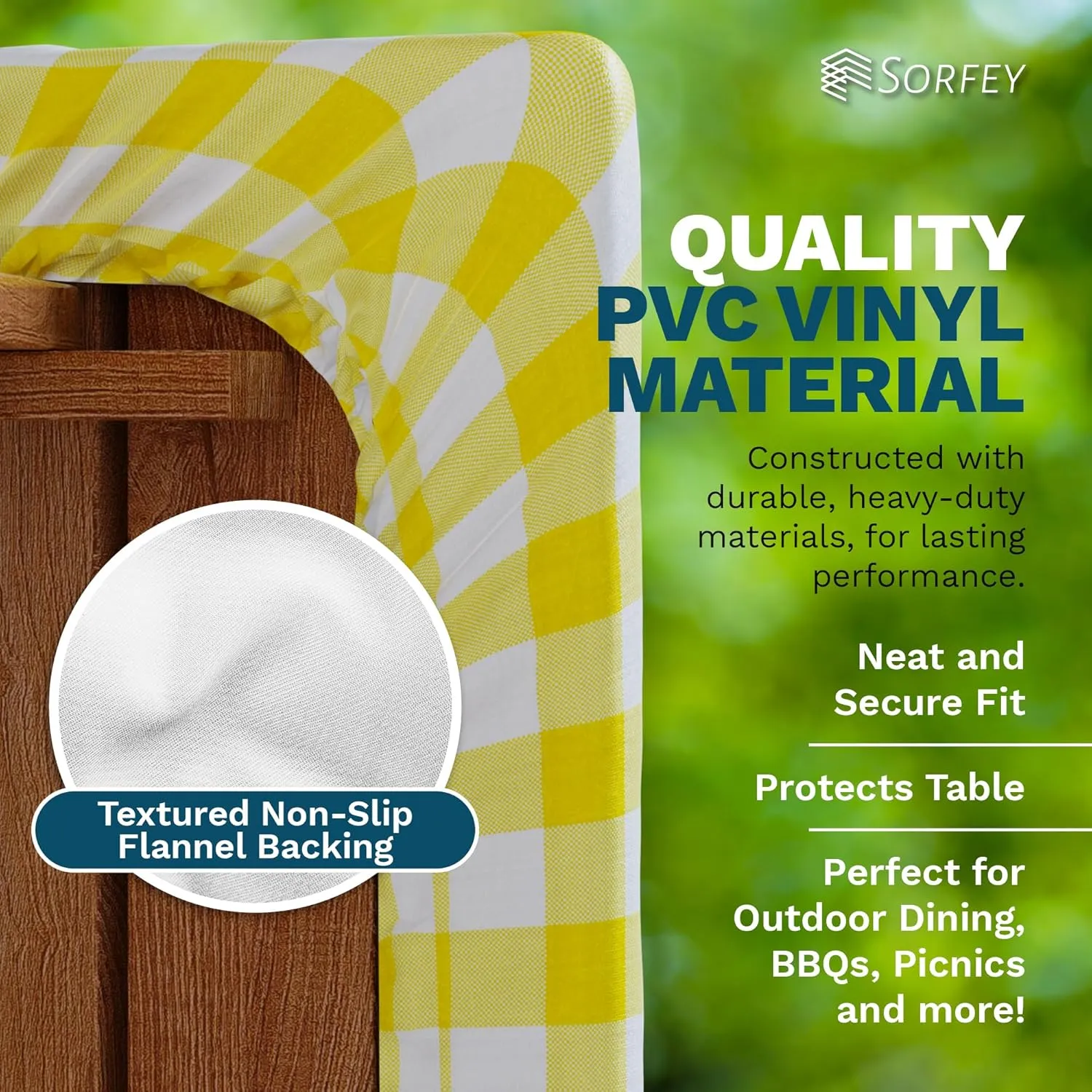 Sorfey Picnic Table Cover with Bench Covers -Fitted with Elastic, Vinyl with Flannel Back, Fits for Table 30"x 60" Rectangle,Water Proof, Solid Black Design