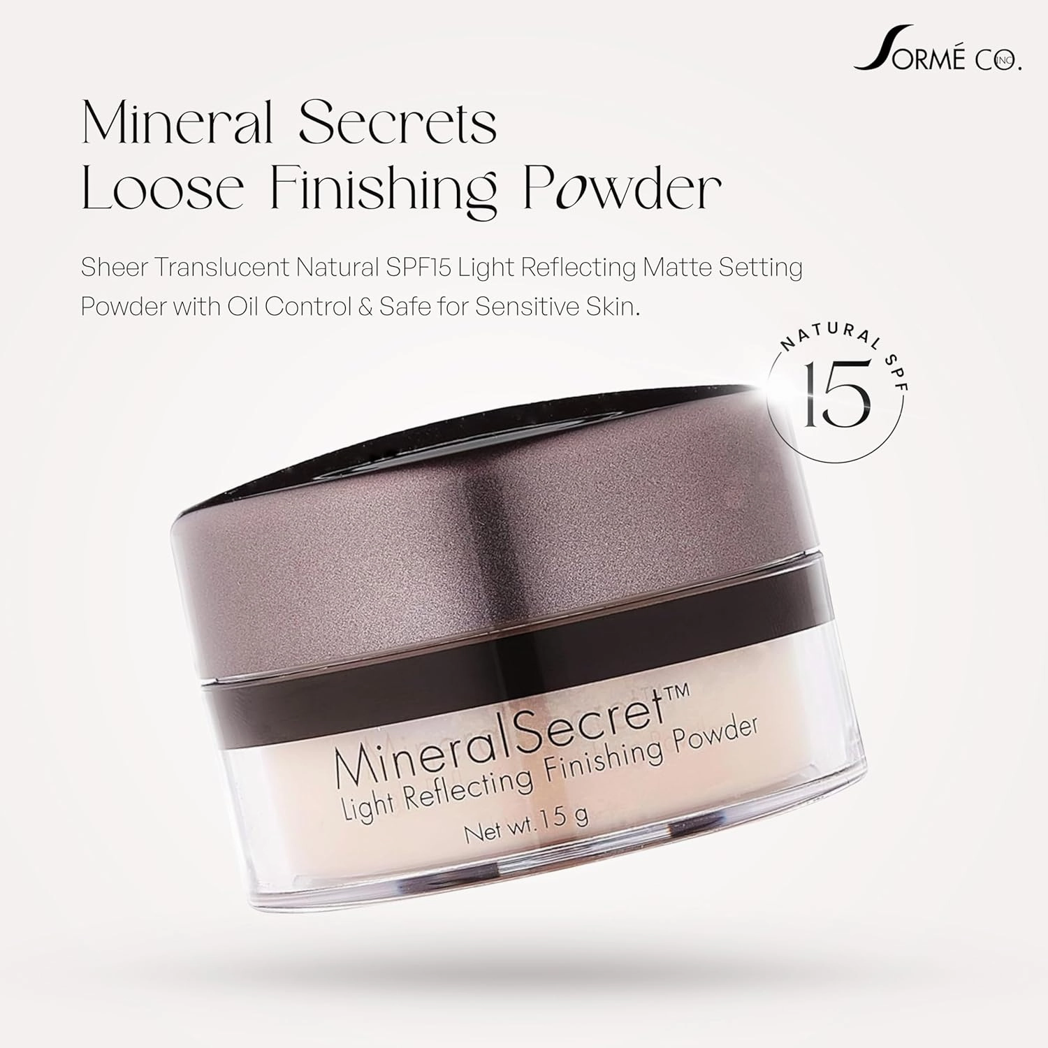Sorme Treatment Cosmetics Mineral Secret Light Reflecting Powder | Hypoallergenic Matte Setting Powder with Oil-Control | Micronized Mineral Make-Up Powder | SPF15 Loose Powder