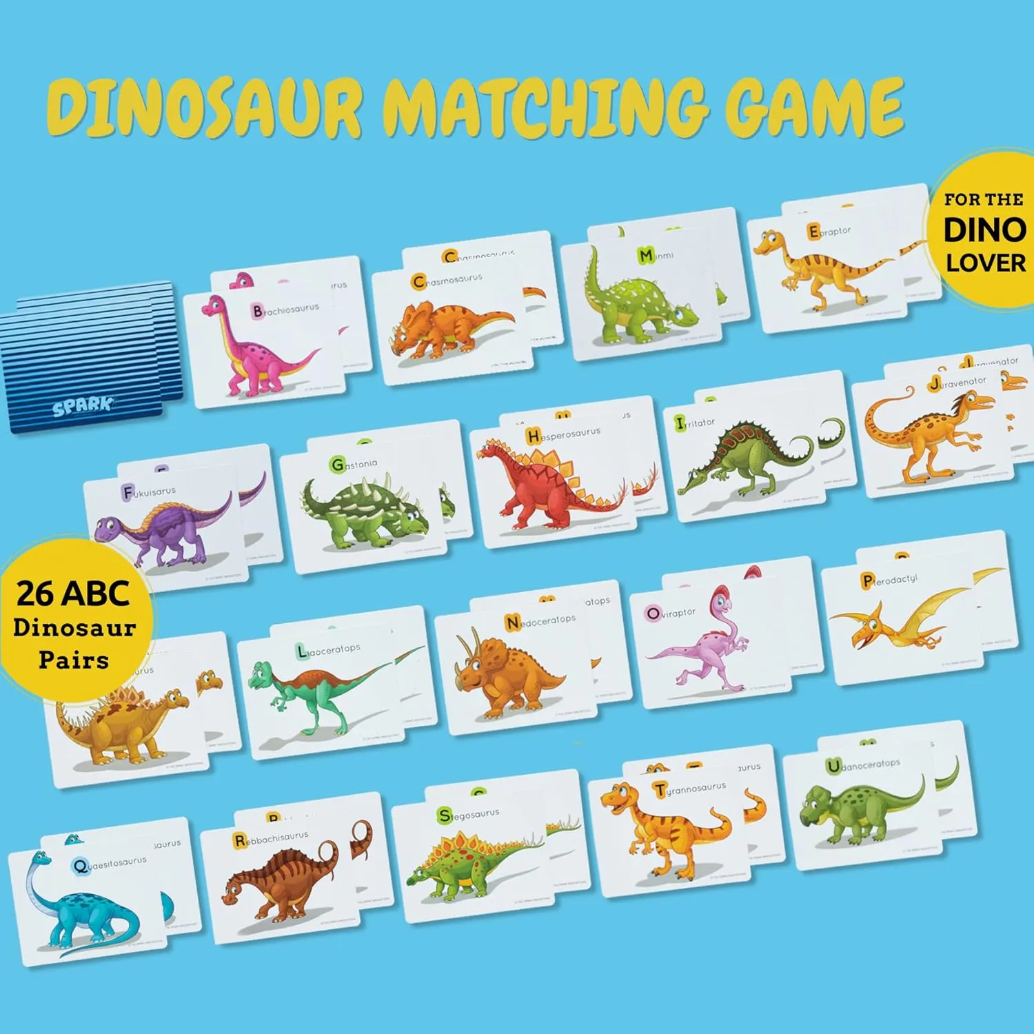 SPARK INNOVATIONS Dinosaur Picture Cards Memory Game, ABC Game, Dinosaur Matching Cards, Childrens Dinosaur Games for Kids 3 and Up, Educational Preschool Must Have
