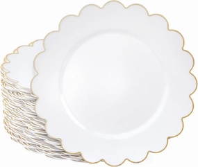 Sparkle and Bash White Plastic Plates with Gold Scalloped Edge (9 Inches, 50 Pack)