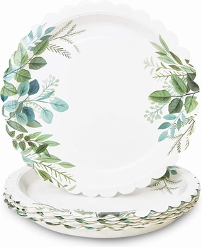 Sparkle and Bash White Scalloped Paper Plates Wedding, Bridal Shower Supplies (11.5 In, 48 Pack)