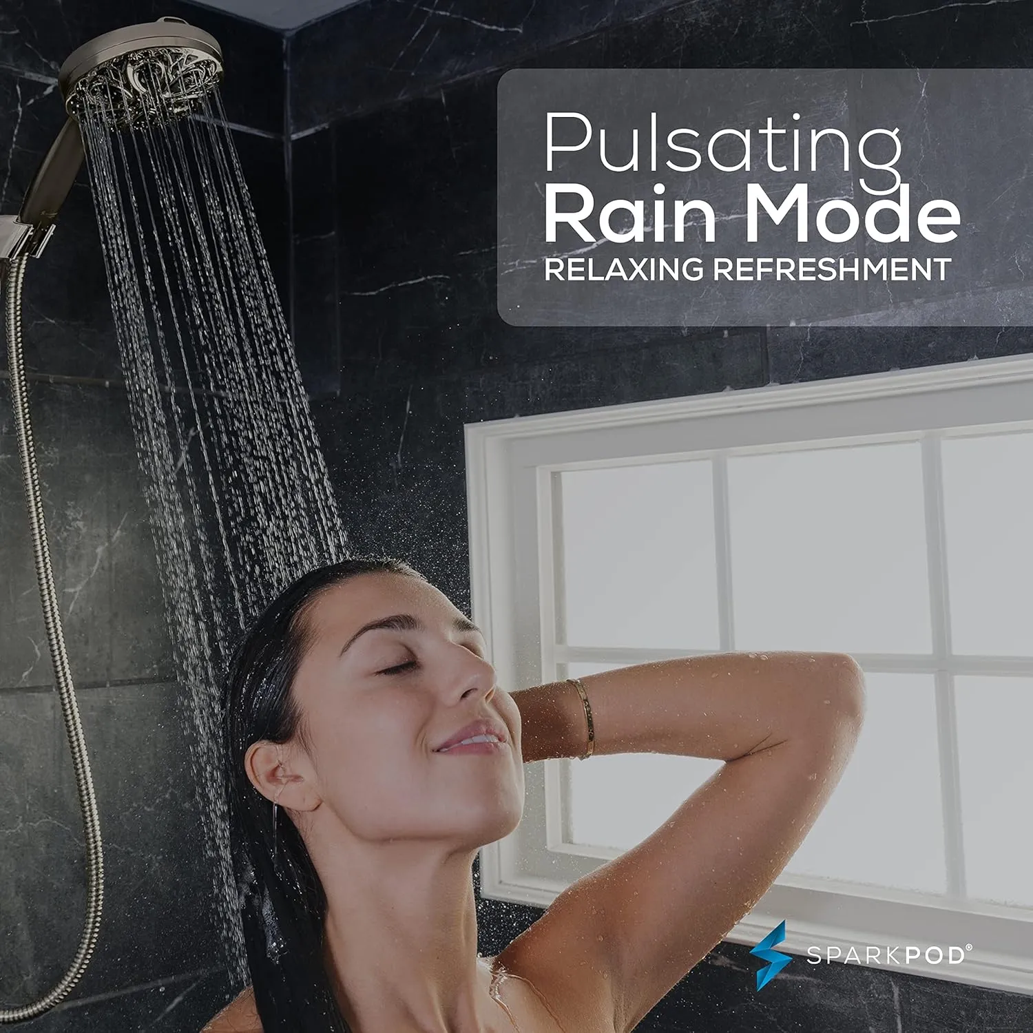 SparkPod 10-Mode Handheld Shower Head with Hose - 5" High Pressure Shower Head Set with Touch-to-Clean Nozzles, Built-In Power Jet, Stainless Steel 6ft Hose & Bracket (Brushed Nickel)