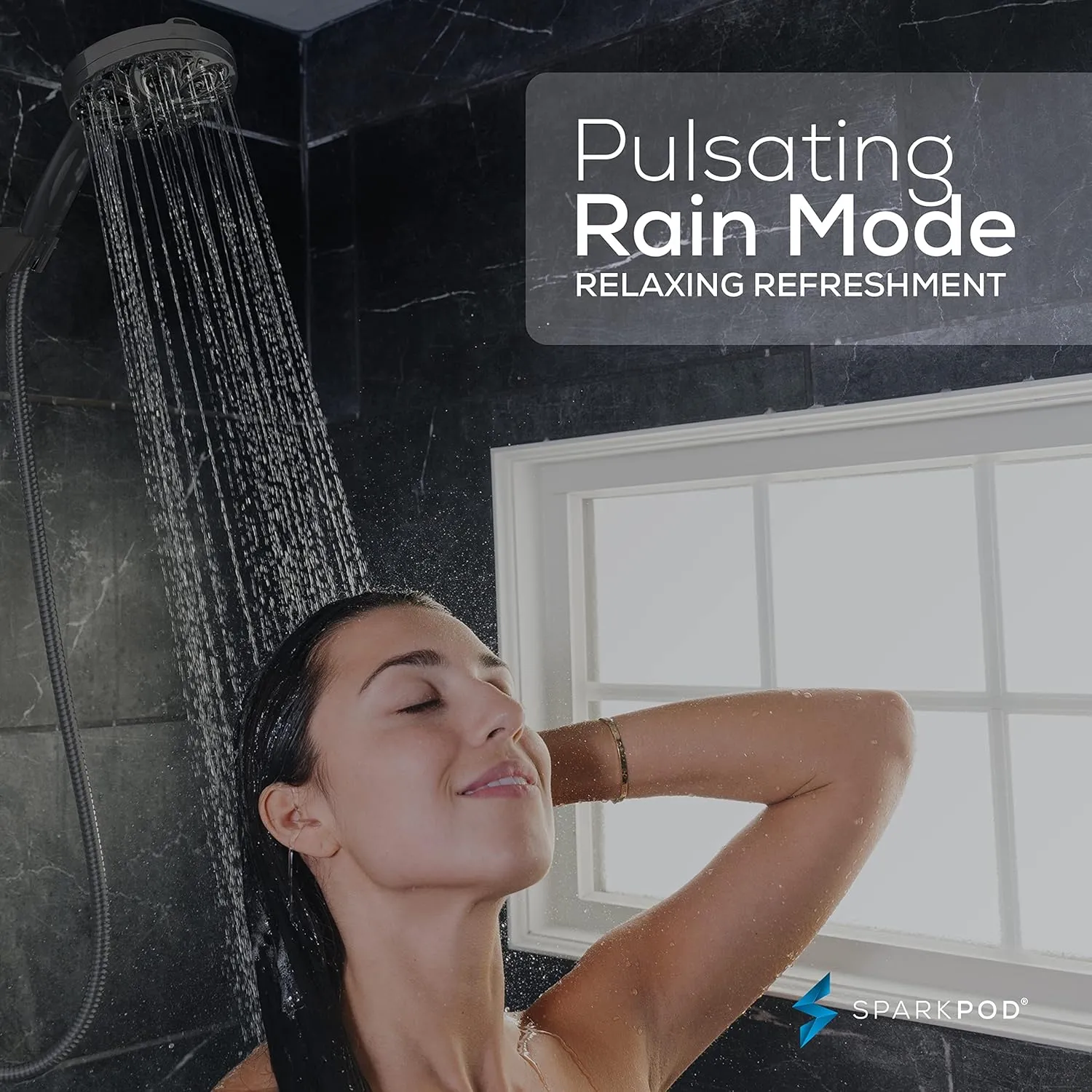 SparkPod 10-Mode Handheld Shower Head with Hose - 5" High Pressure Shower Head Set with Touch-to-Clean Nozzles, Built-In Power Jet, Stainless Steel 6ft Hose & Bracket (Charcoal Grey)