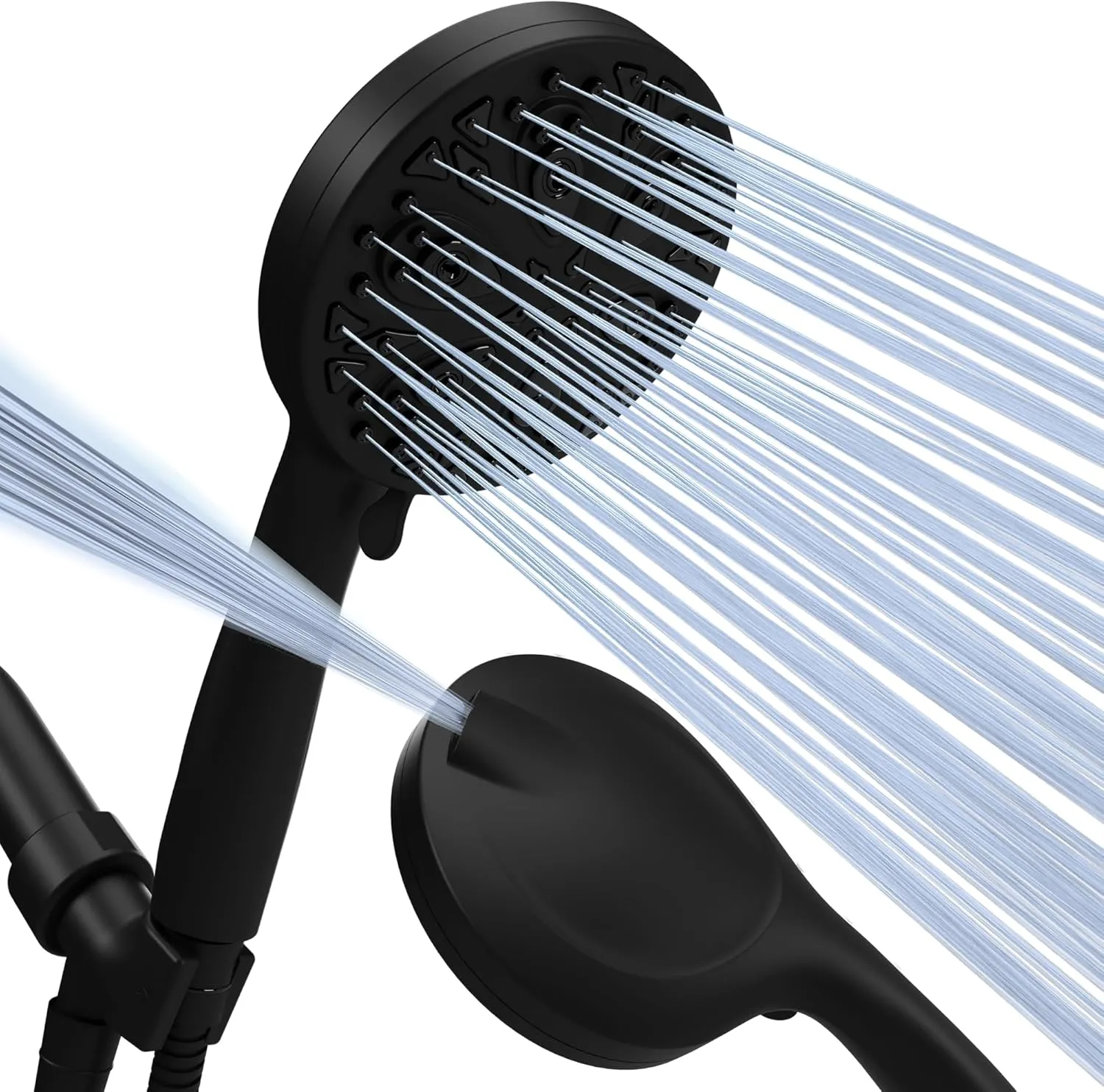 SparkPod 10-Mode Handheld Shower Head with Hose - 5" High Pressure Shower Head Set with Touch-to-Clean Nozzles, Built-In Power Jet, Stainless Steel 6ft Hose & Bracket (Midnight Black Matte)
