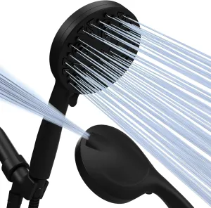 SparkPod 10-Mode Handheld Shower Head with Hose - 5" High Pressure Shower Head Set with Touch-to-Clean Nozzles, Built-In Power Jet, Stainless Steel 6ft Hose & Bracket (Midnight Black Matte)