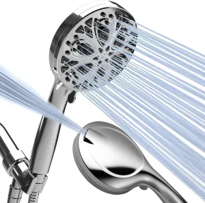 SparkPod 10-Mode Handheld Shower Head with Hose - 5" High Pressure Shower Head Set with Touch-to-Clean Nozzles, Built-In Power Jet, Stainless Steel 6ft Hose & Bracket (Polished Chrome)