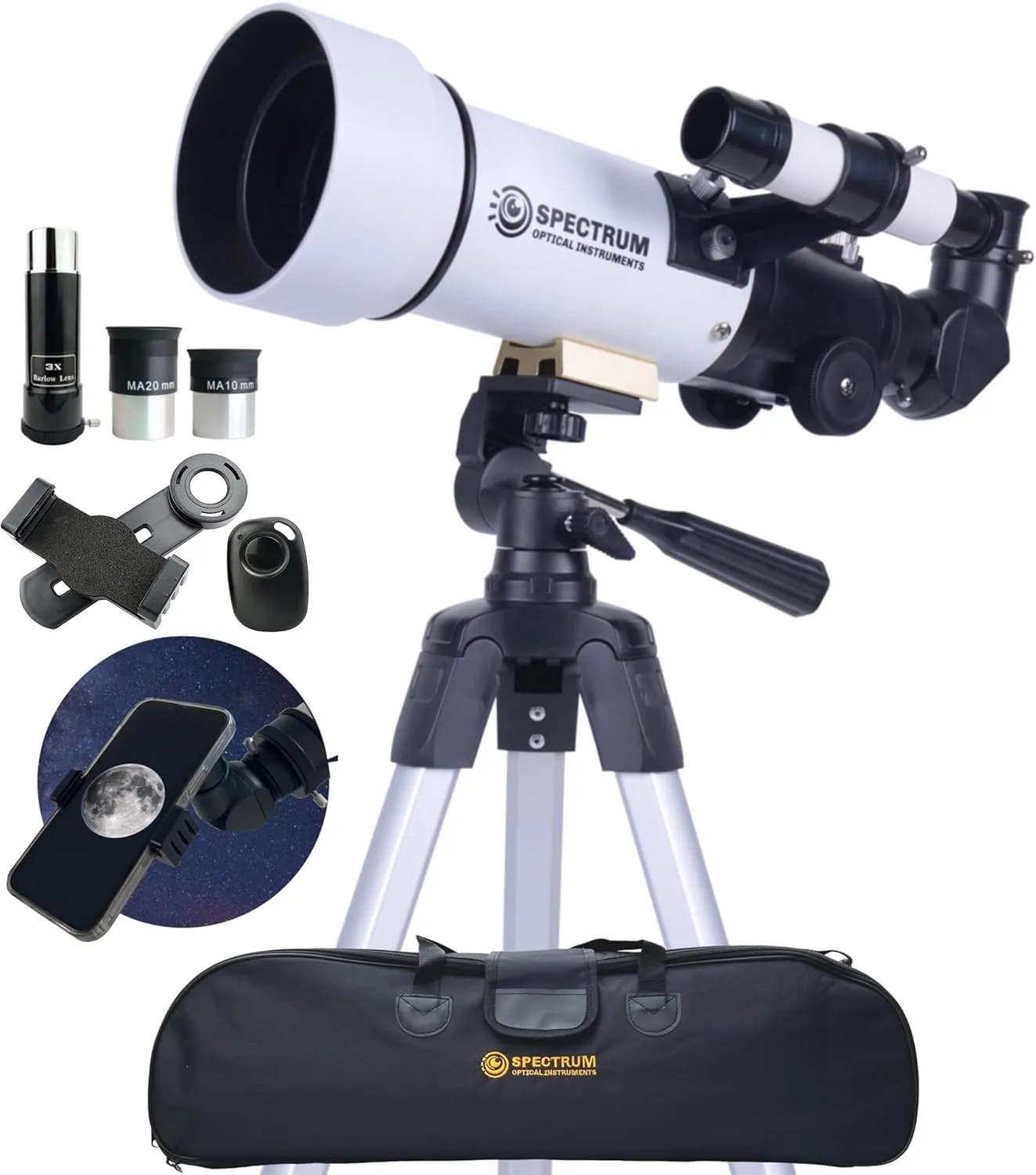 SpectrumOI Telescope for Kids & Adults - Astronomy Gift, 70mm Aperture Refractor with Carry Bag & Phone Holder