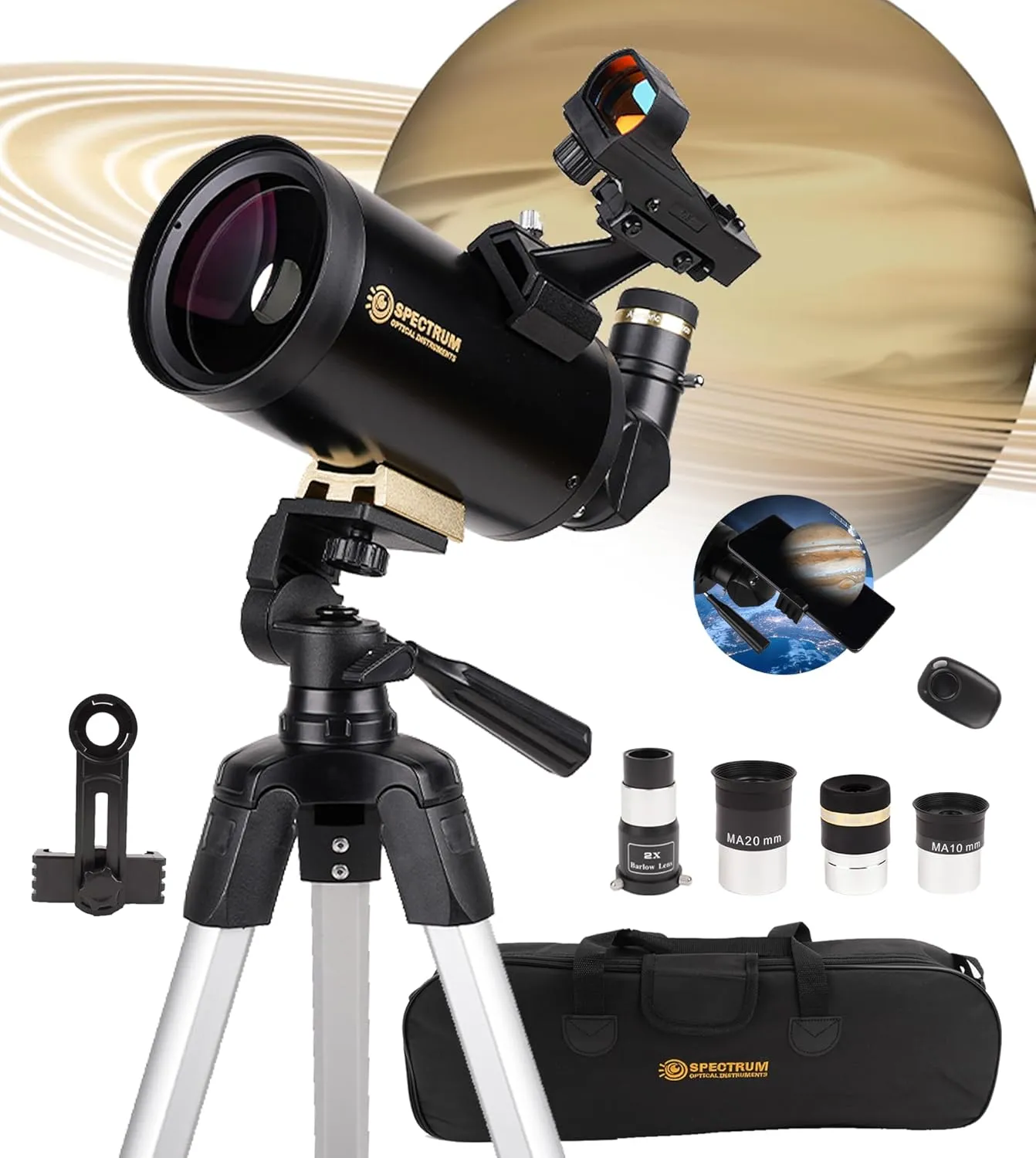 SpectrumOI Telescope for Kids, Telescope for Adults Astronomy Gifts, Telescopio Professional - Premium Maksutov Telescope for Astronomical Exploration with Carry Bag and Phone Holder