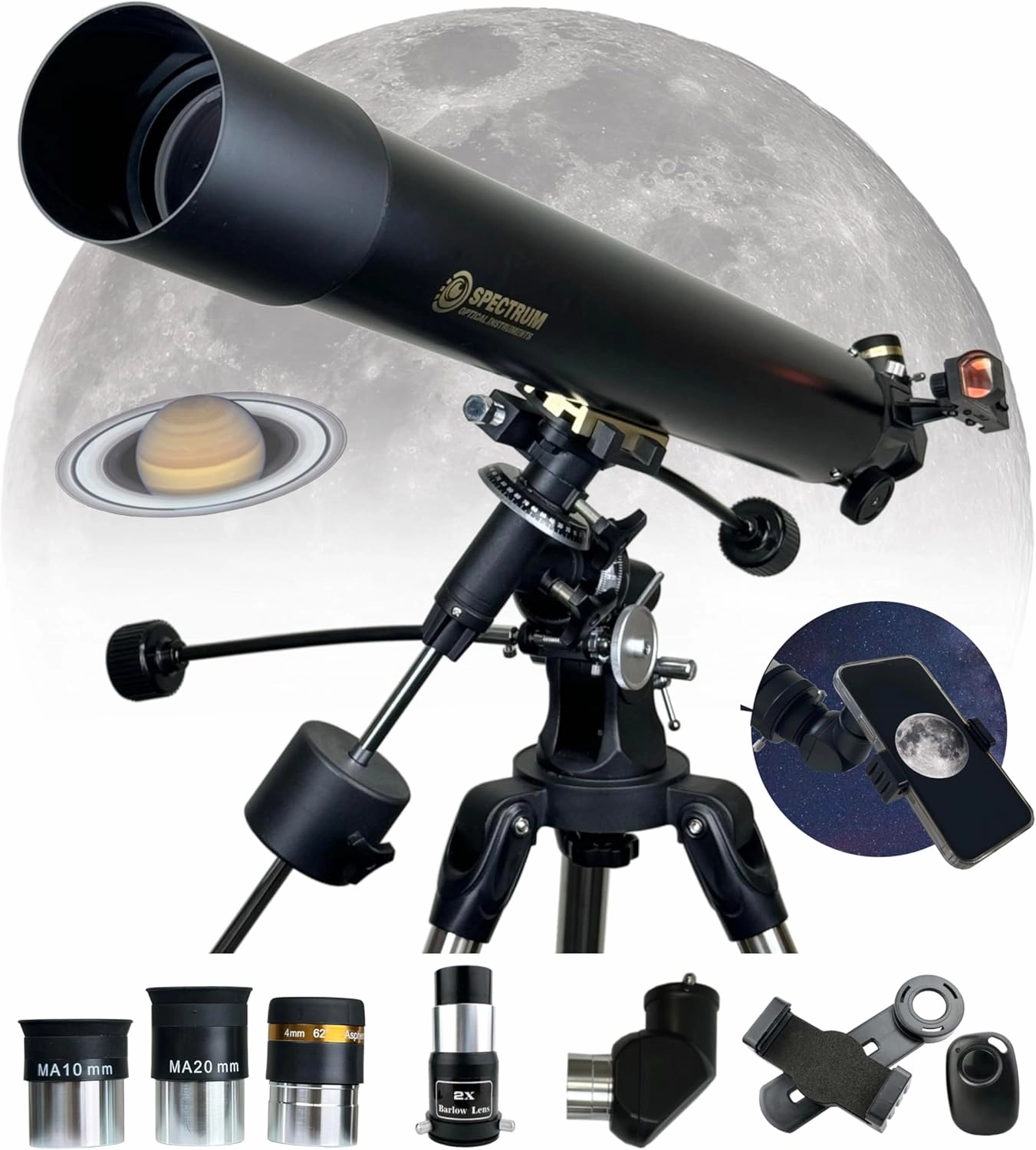 SpectrumOI 80mm Telescope for Kids 8-12 Telescope for Adults Astronomy Gifts - Premium EQ Refractor Telescope with Aspherical Eyepiece