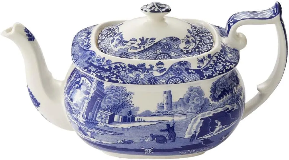 Spode Blue Italian Collection Teapot | Tea Infuser | Made of Earthenware | 40-Ounces/2.5 Pints | Dishwasher and Microwave Safe | Made in England (Blue/White)