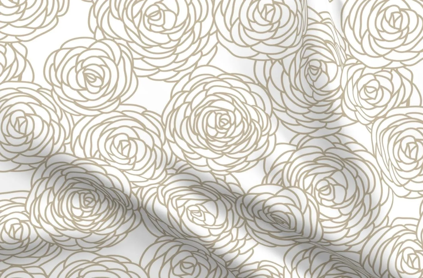 Spoonflower Fabric - Neutral Floral Minimal Tan Taupe White Cabbage Rose Peony Flower Printed on Chiffon Fabric by The Yard - Sewing Fashion Apparel Dresses Home Decor