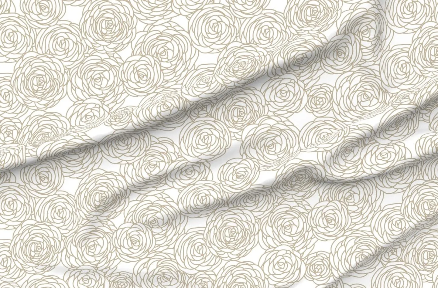 Spoonflower Fabric - Neutral Floral Minimal Tan Taupe White Cabbage Rose Peony Flower Printed on Chiffon Fabric by The Yard - Sewing Fashion Apparel Dresses Home Decor