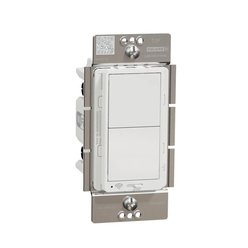 Square D X Series Smart Dimmer WiFi Light Switch Single-Pole/3-Way for LED, Incandescent, Halogen, and CFL Lighting, Compatible with Alexa and Google Assistant, Rocker, Matte White