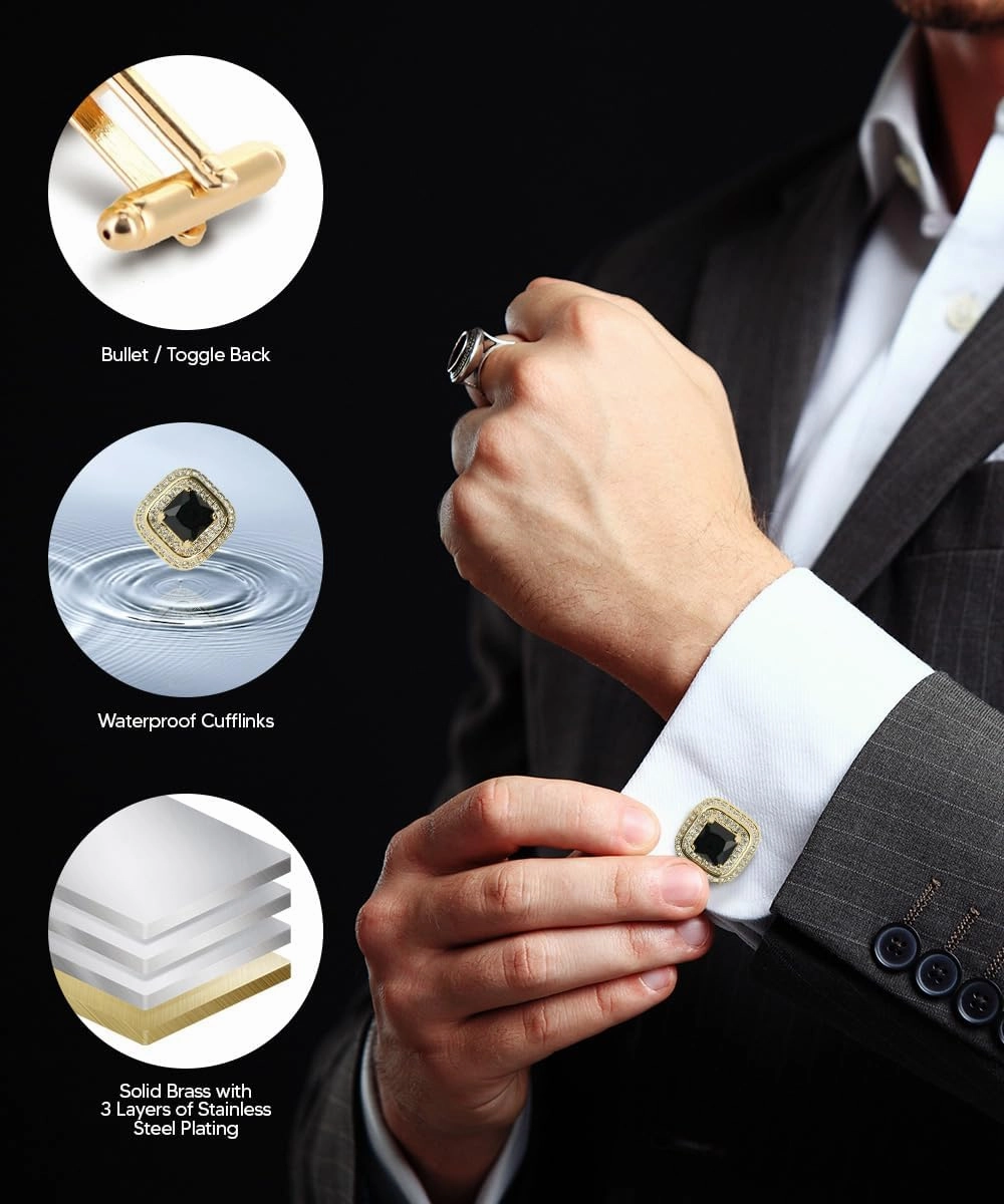 Square Colored Crystal Double Diamond Set Cufflinks