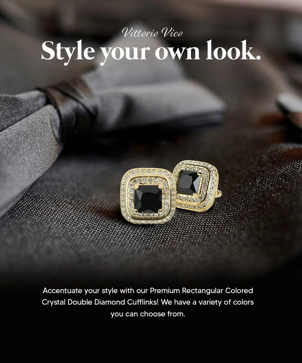 Square Colored Crystal Double Diamond Set Cufflinks