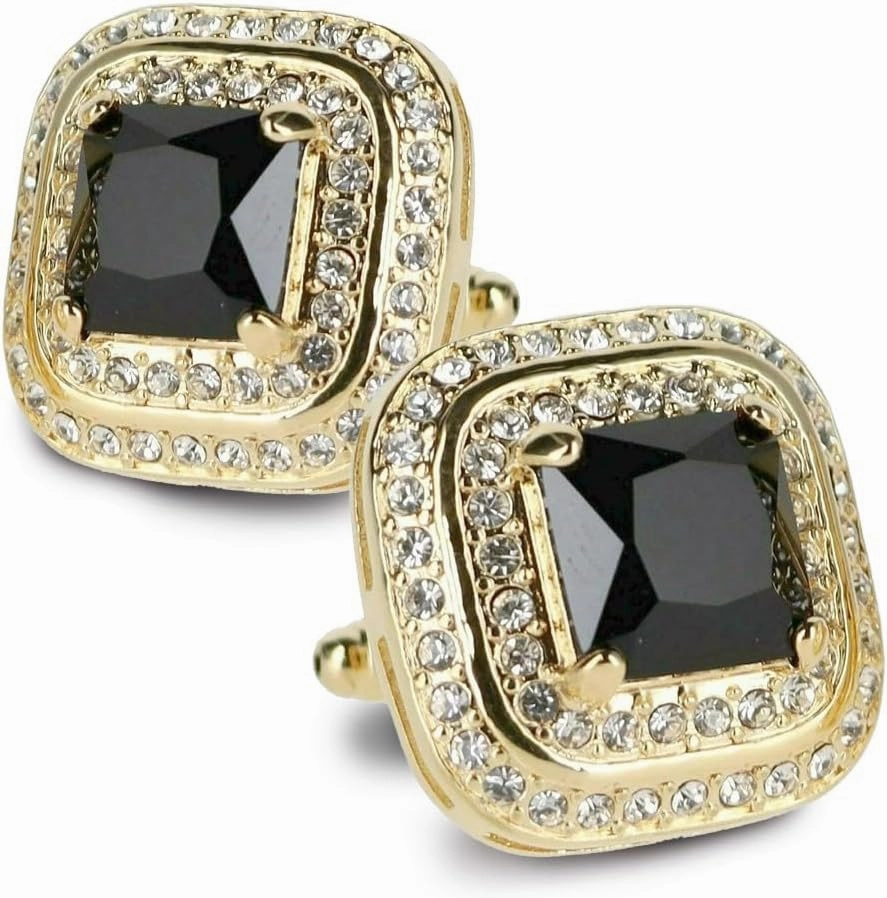 Square Colored Crystal Double Diamond Set Cufflinks
