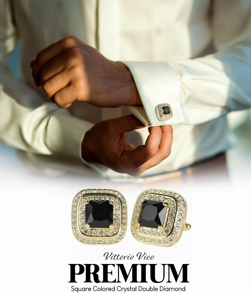 Square Colored Crystal Double Diamond Set Cufflinks