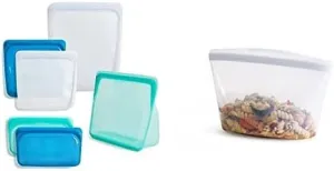 Stasher Silicone Reusable Storage Bag, 7-Pack Starter Kit (Ocean) | Food Meal Prep Storage Container | Lunch, Travel, Makeup, Gym Bag | Freezer, Oven, Microwave, Dishwasher Safe, Leakproof