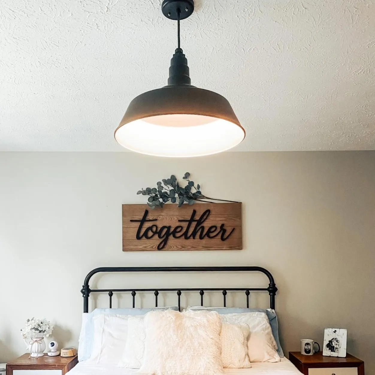 Steel Lighting Co. Manhattan Warehouse Light | Ceiling Mounted Pendant | 20 inch Dome | Flush Mount | Large Steel Barn Light Made in America | Matte Black Exterior/White Interior