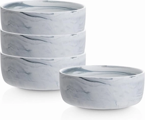 Stone lain Brighton Marbled Porcelain Bowls, Matte White and Grey,4 Bowls