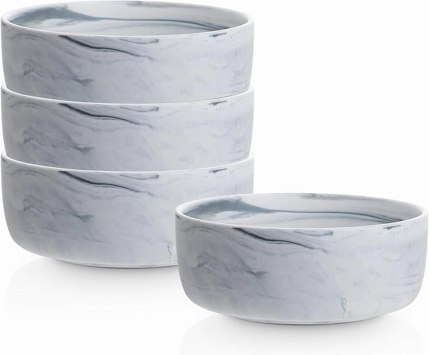 Stone lain Brighton Marbled Porcelain Bowls, Matte White and Grey,4 Bowls
