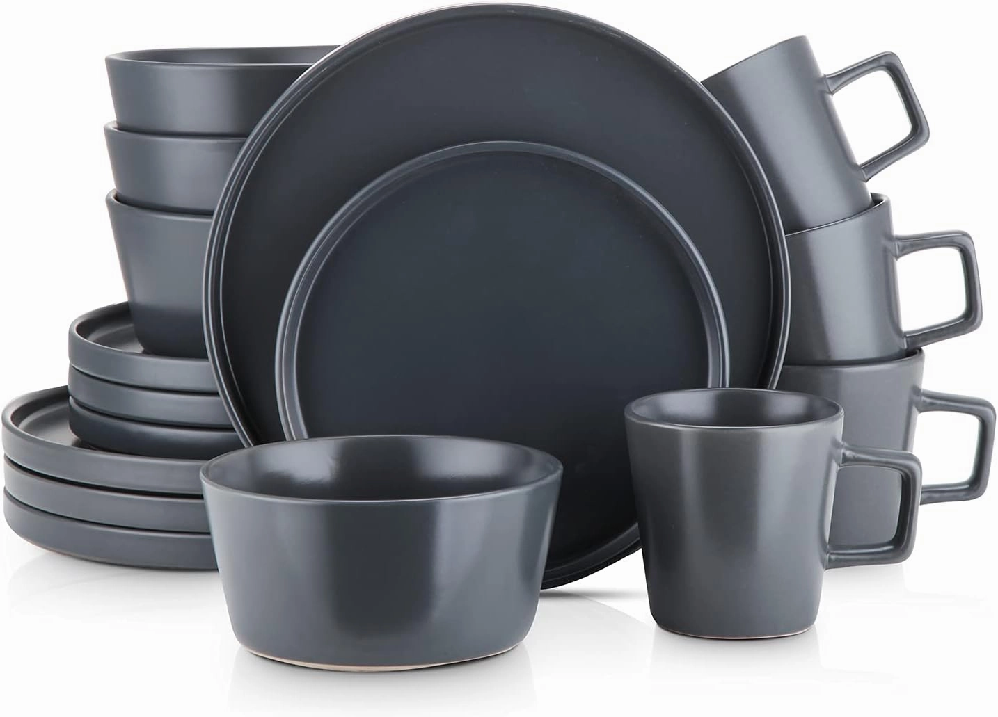 Stone Lain Coupe Stoneware Dinnerware Set, Service for 4, Gray Matte