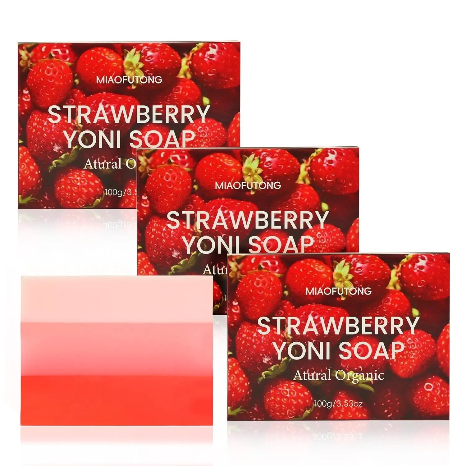 Strawberry Essential Oil Soap (3-Pack with Mesh Bag) - 100% Natural Vitamin C & E Enriched, Long-Lasting Moisturizing Body Wash, Gentle Skin Care for Daily Luxury