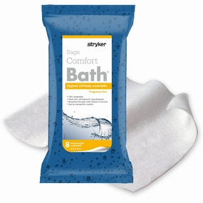 Stryker - Sage Comfort Bath Cleansing Washcloths - 44 Packages, 352 Cloths – Fragrance Free, No-Rinse Bathing Wipes, Ultra-Soft and Heavy Weight Cloth, Hypoallergenic