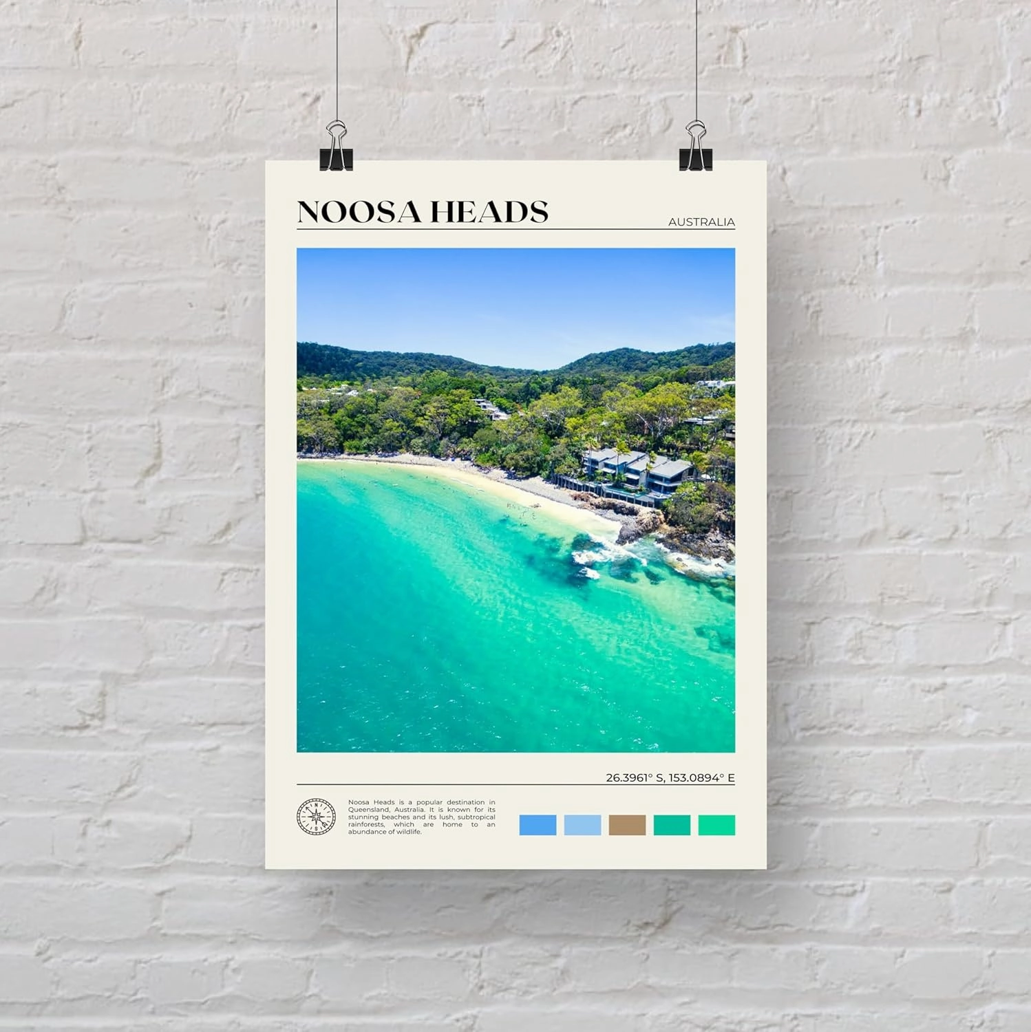 StudioUBILA Noosa Heads Wall Art Poster, Decorative Cityscape Landscape Art Prints, Home Decor Wall Art Print for Bedroom Living Room Kitchen Decorations, Unframed