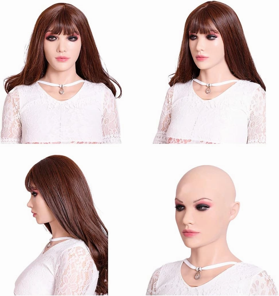 SUAISKR Realistic Silicone Female Head Mask Hand-Made Halloween Beauty Face for Crossdresser Cosplay