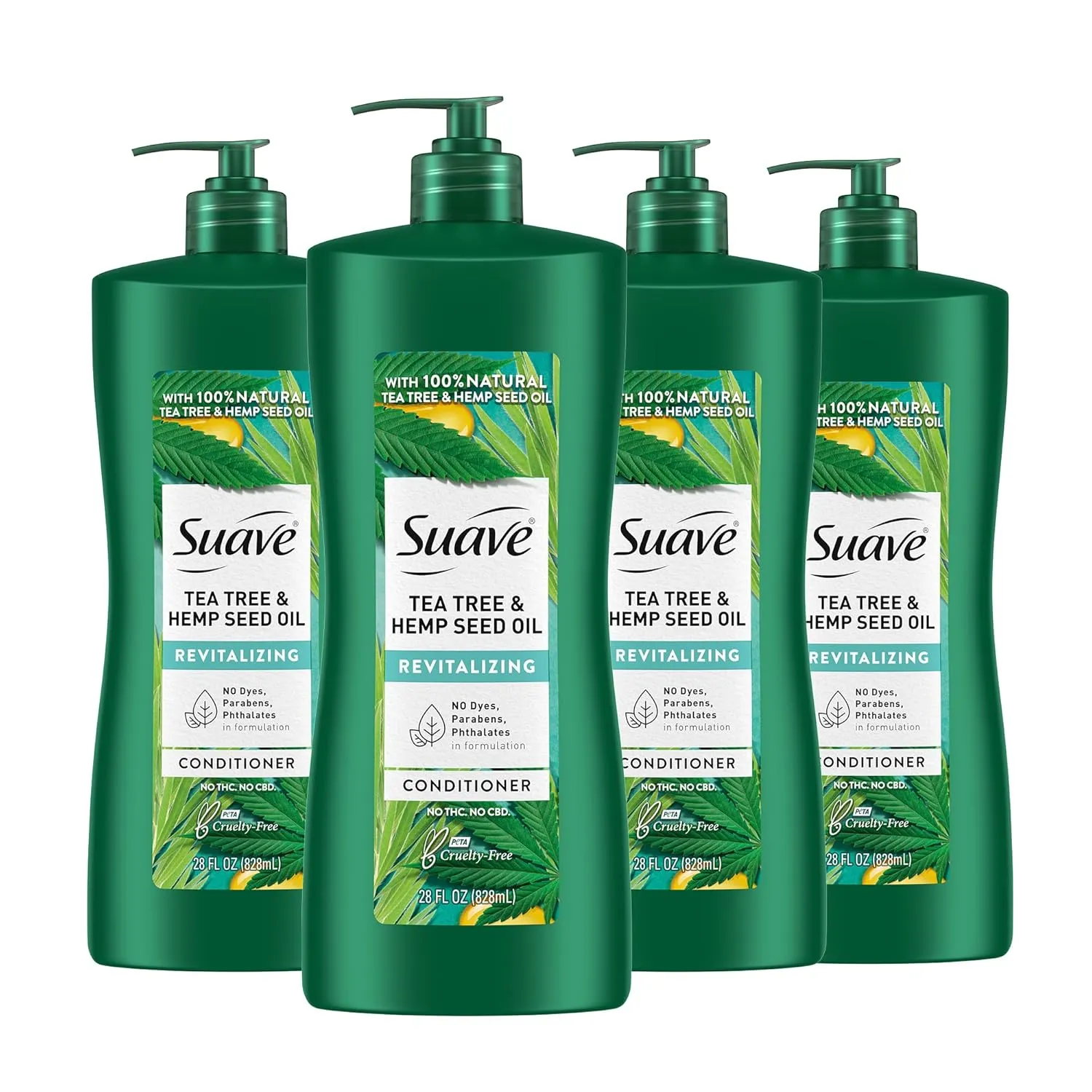 Suave Natural Tea Tree & Hemp Seed Oil Conditioner, Revitalizing and purifing Hair & Scalp, No Parabens, No Phthalates, 28 oz Pack of 4