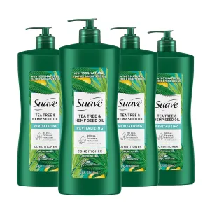 Suave Natural Tea Tree & Hemp Seed Oil Conditioner, Revitalizing and purifing Hair & Scalp, No Parabens, No Phthalates, 28 oz Pack of 4